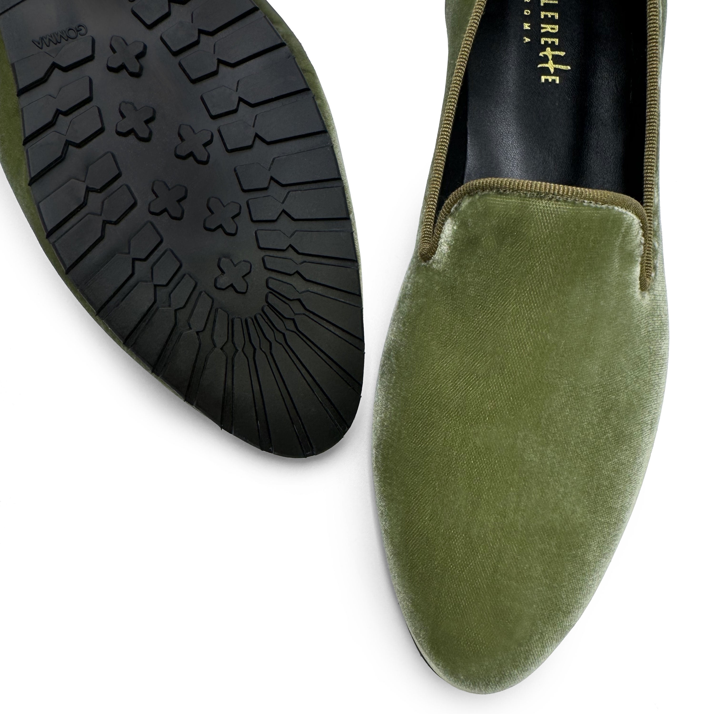 Green velvet women loafers