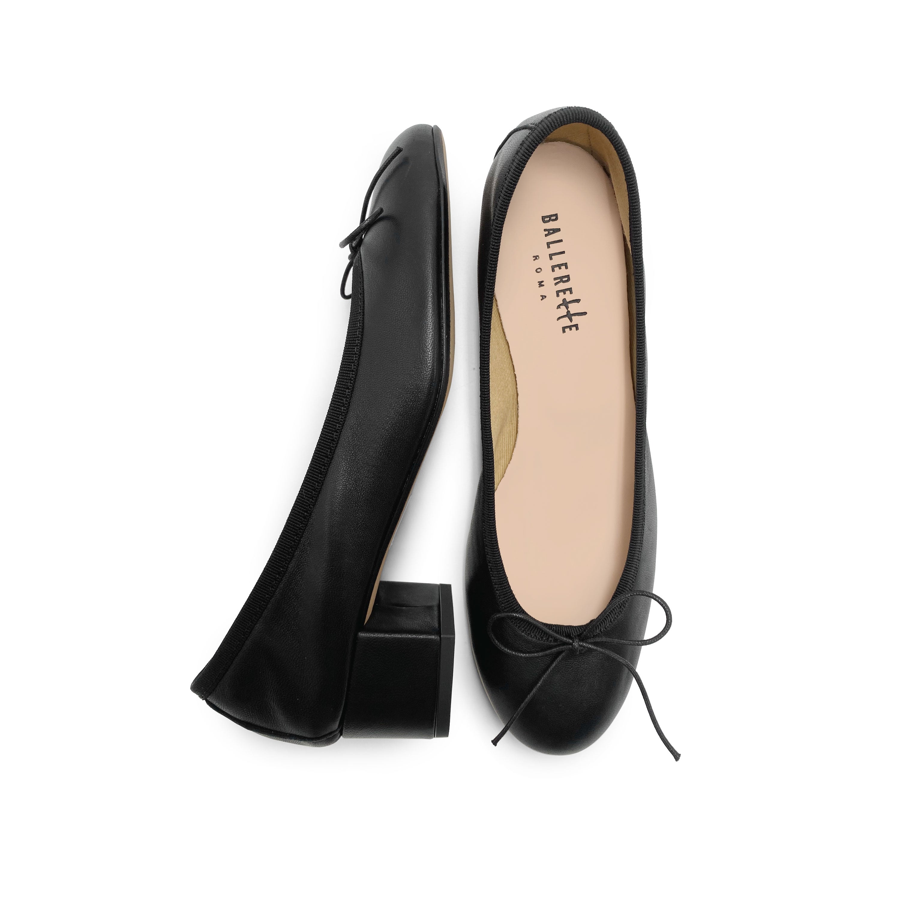 Ballerine in pelle nera con tacco alto