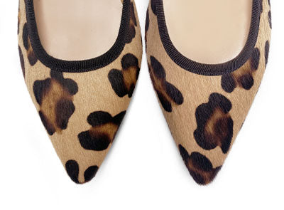 Leopard spotted calf hair pointed toe ballet flats