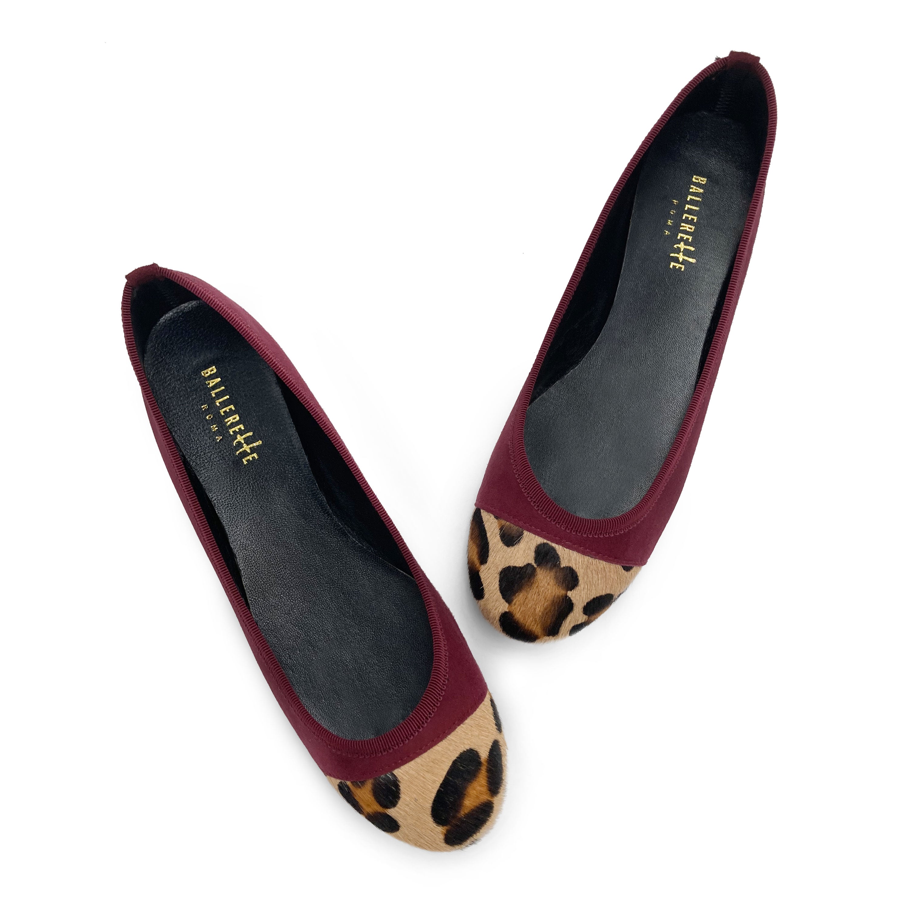 Ballerine bordeaux in camoscio con punta animalier