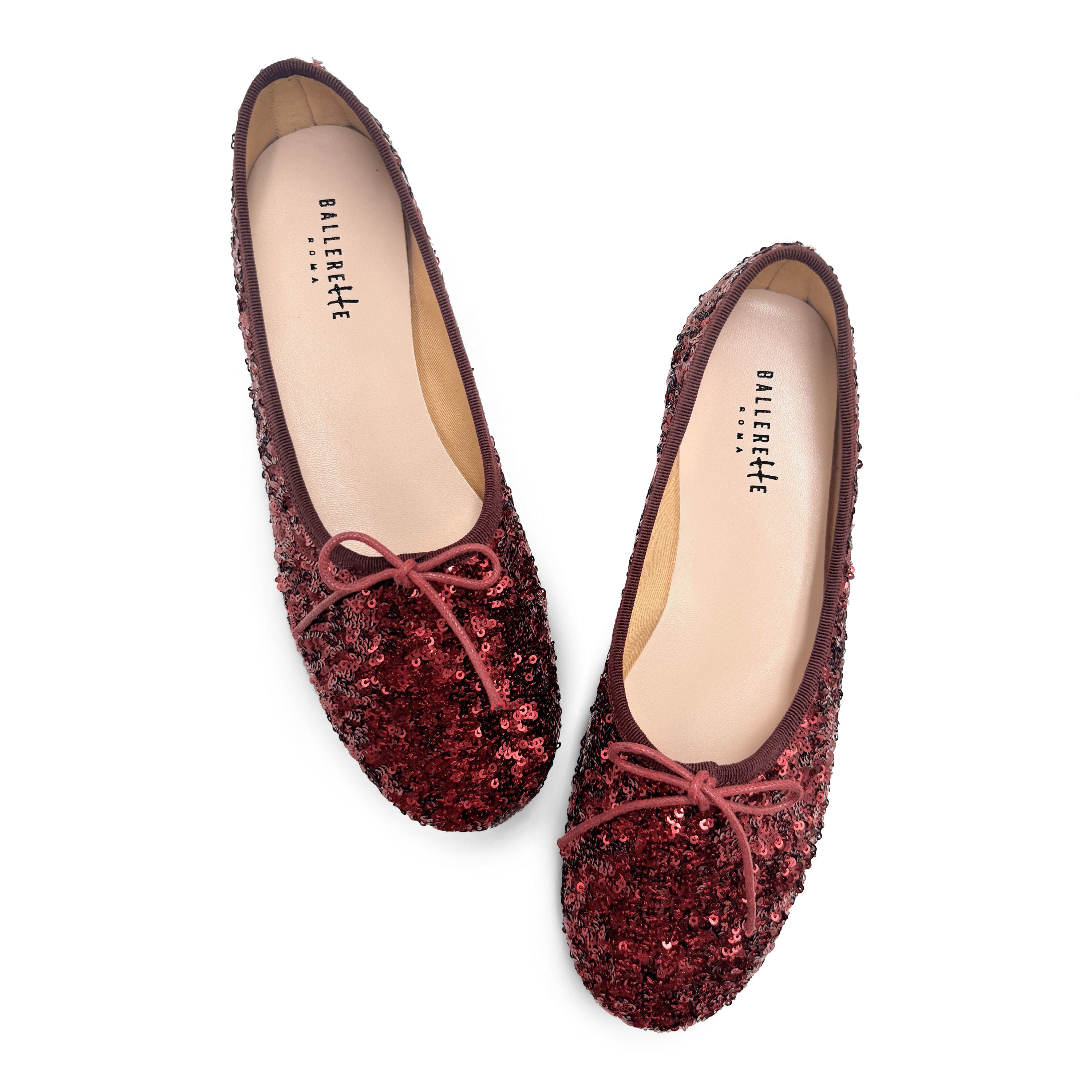 Ballerine accollate con paillettes rosse bordeaux