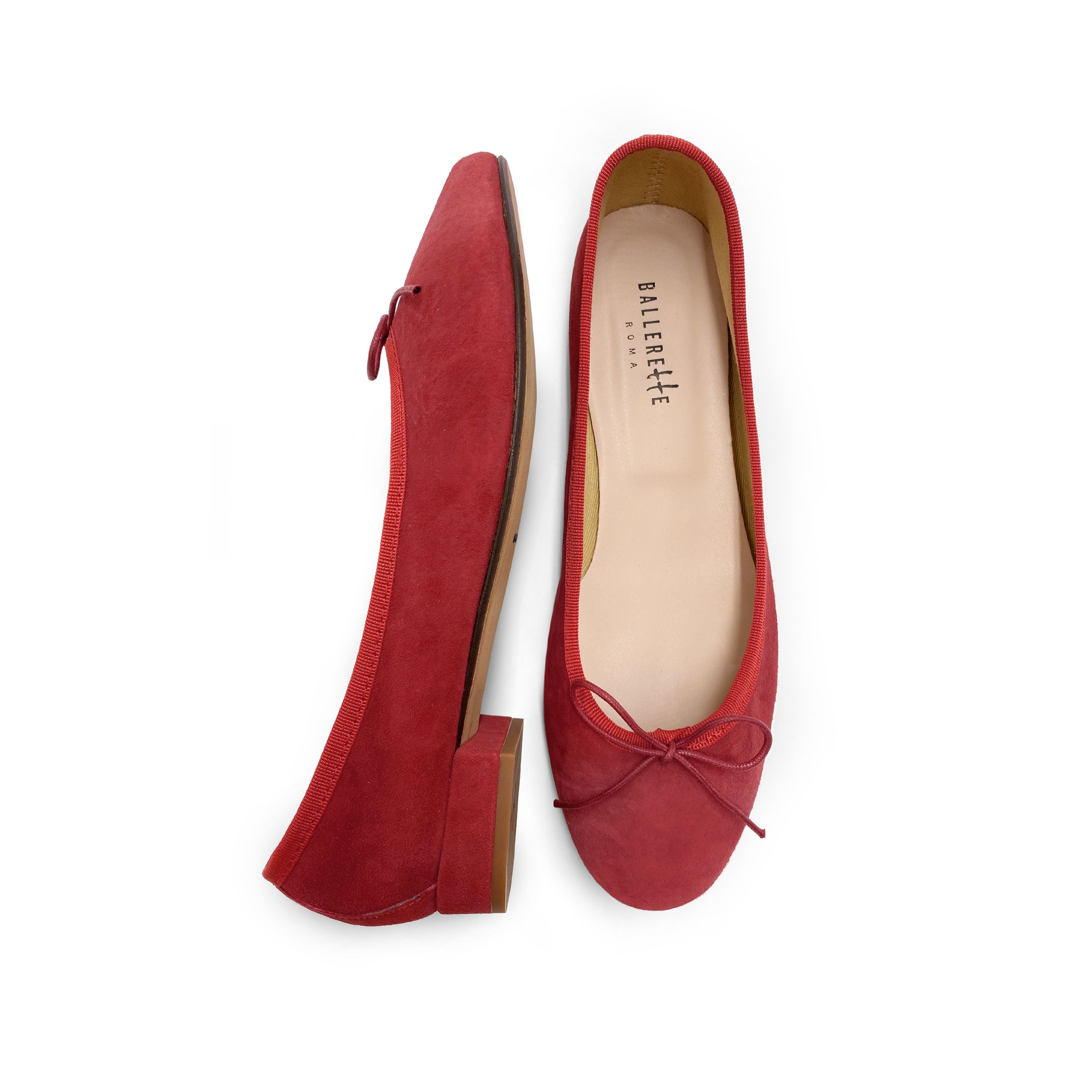 Ballerine con tacco rosse in camoscio