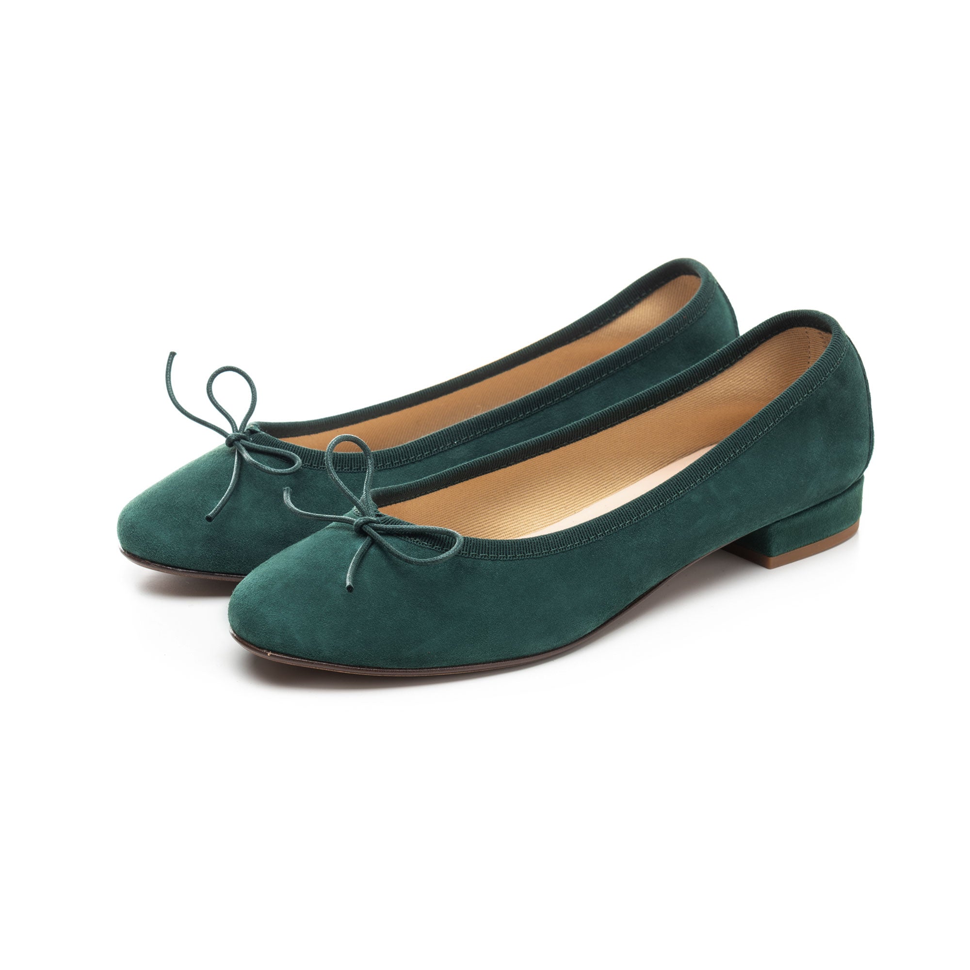 Bottle green suede medium heel ballet flats