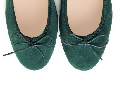 Bottle green suede medium heel ballet flats