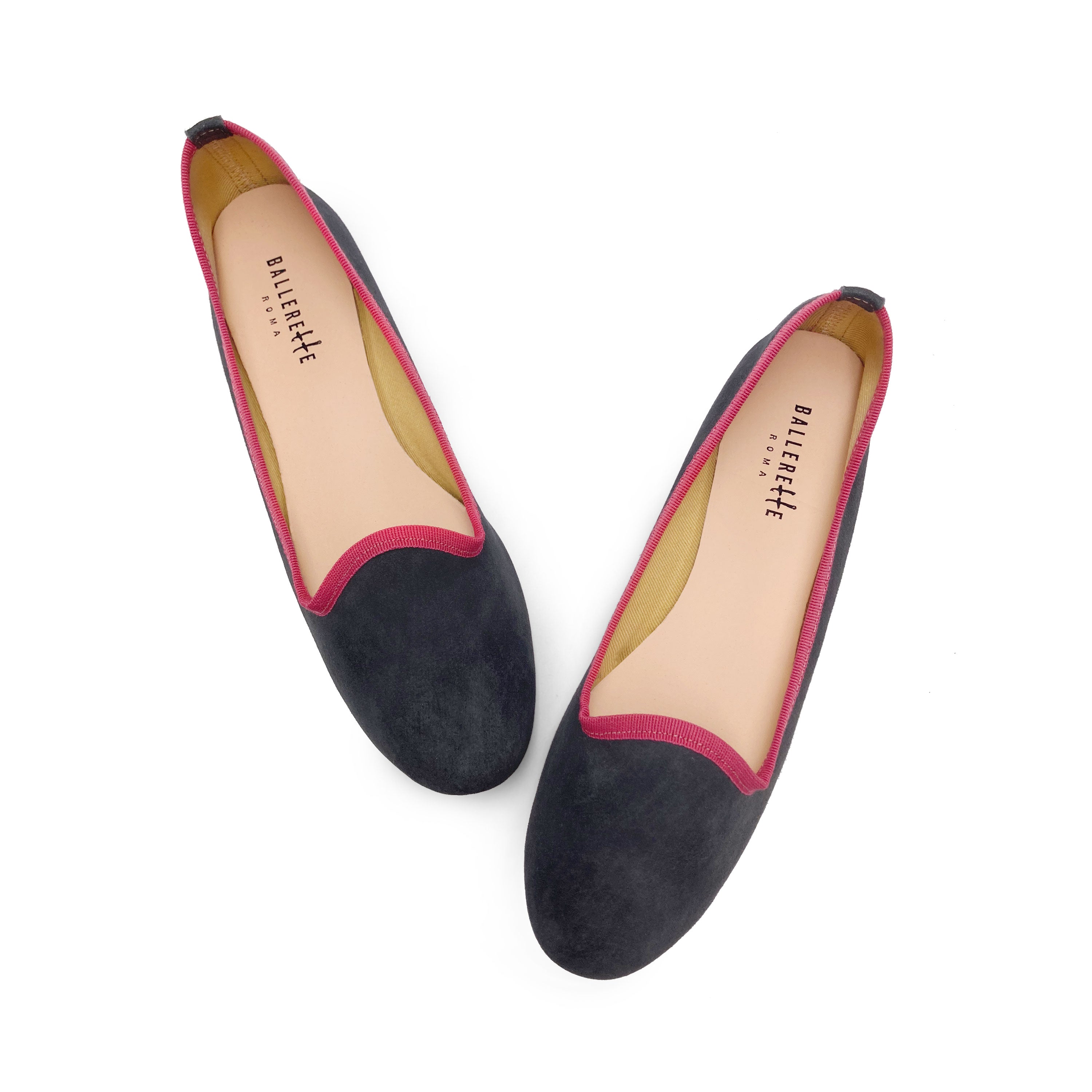 Women loafers in smoke grey suede and pink detail