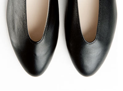 Black leather high vamp flats