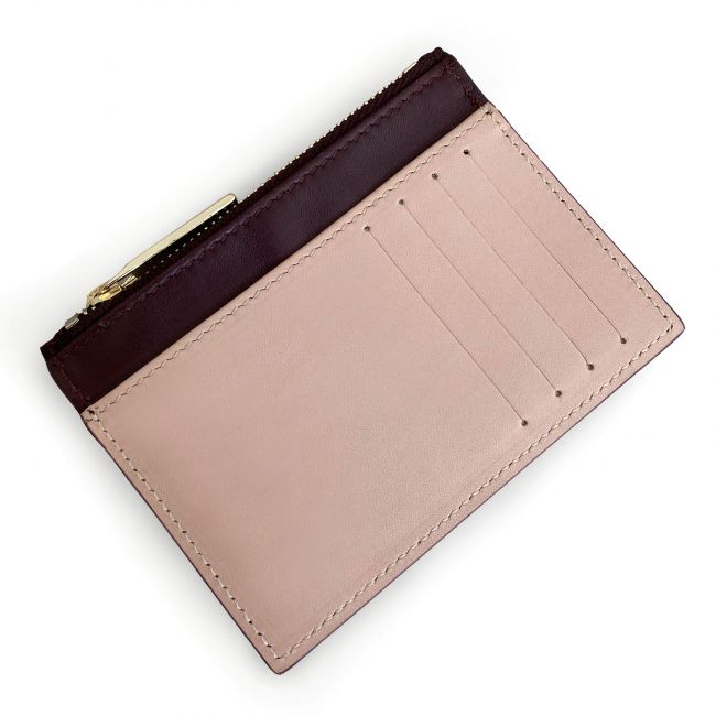 Purple leather card-holder with powder pink pocket