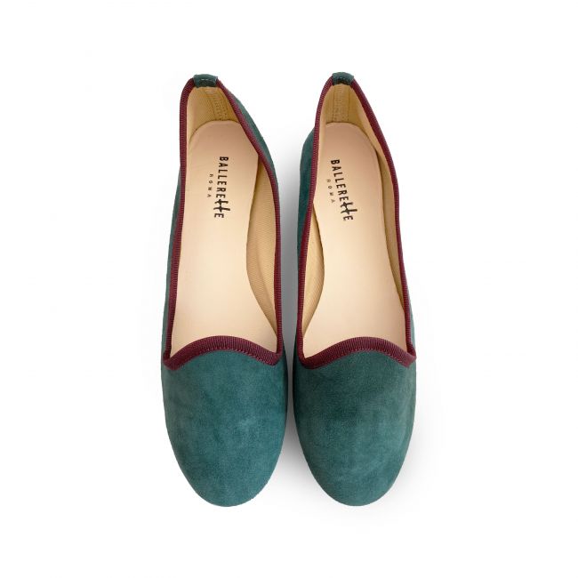 Forest green women loafers in suede