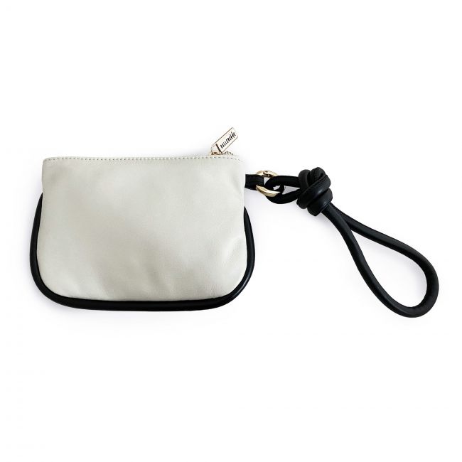Ivory leather mini bag with black details