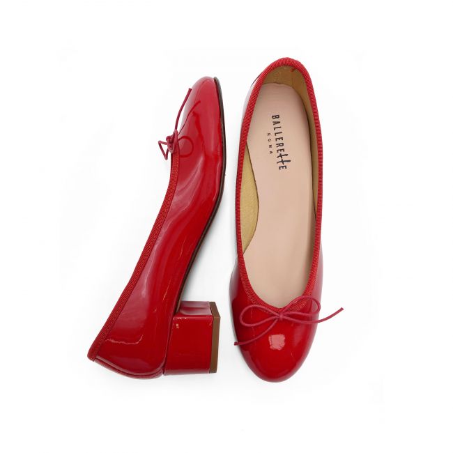 Red patent leather ballet flats with heel