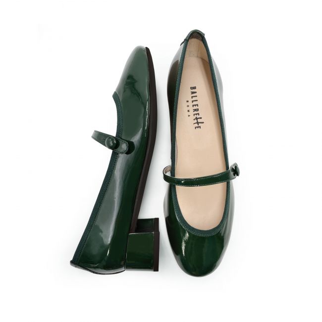 Green patent leather ballet flats with strap and heel - Ballerette