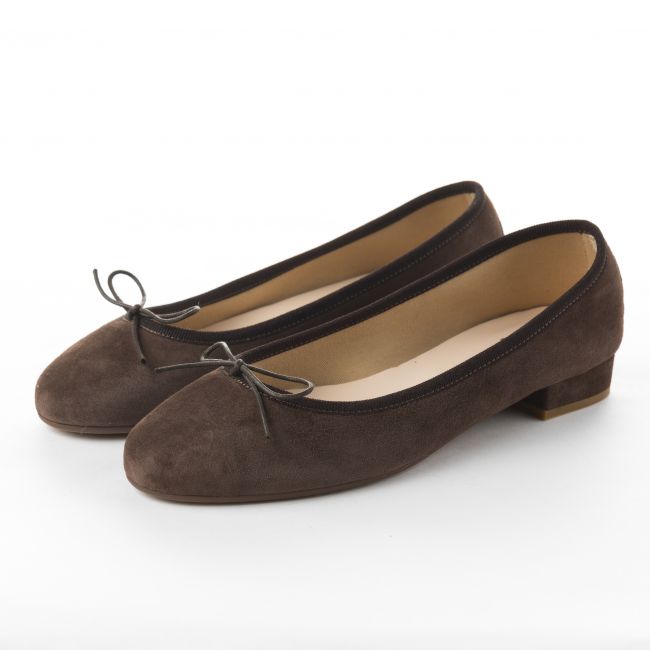 Dark brown suede medium heel ballet flats - Ballerette