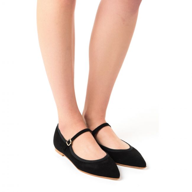 Black pointed toe suede ballet flats