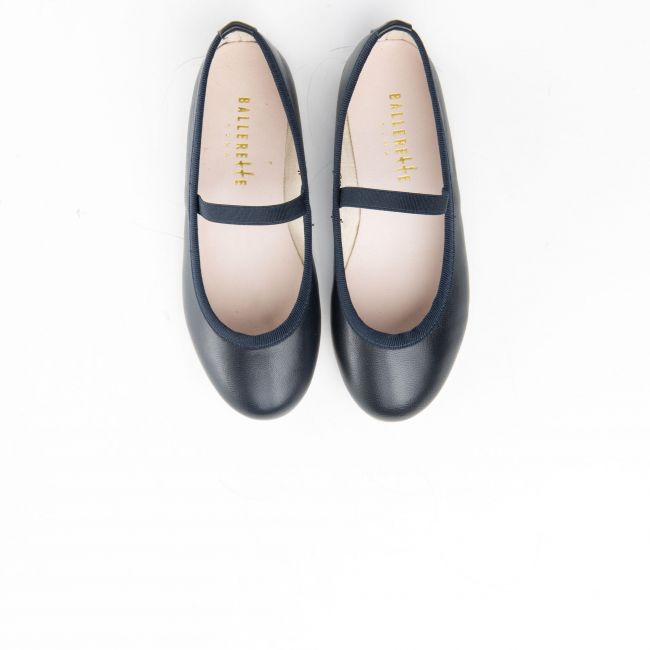 Blue leather girls ballet flats with elastic band - Ballerette