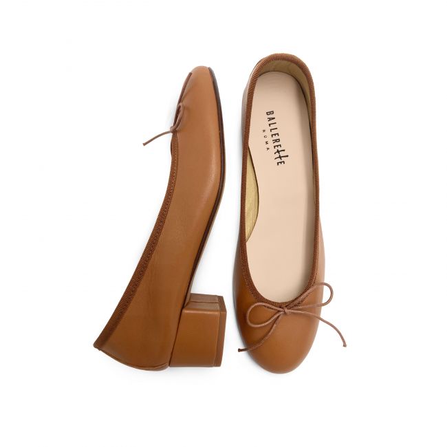 Tan leather ballet flats with heel