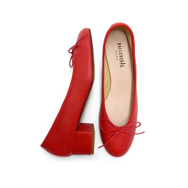 Red leather ballet flats with heel