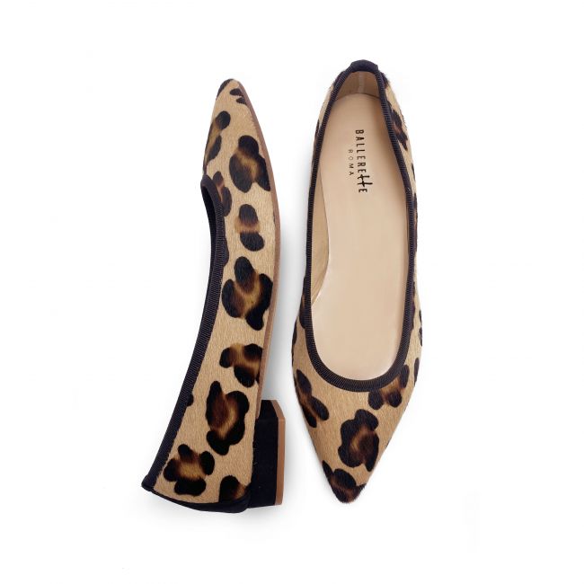 Leopard spotted calf hair pointed toe ballet flats - Ballerette