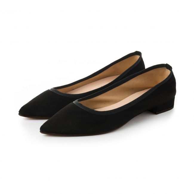 Pointed toe black suede ballet flats