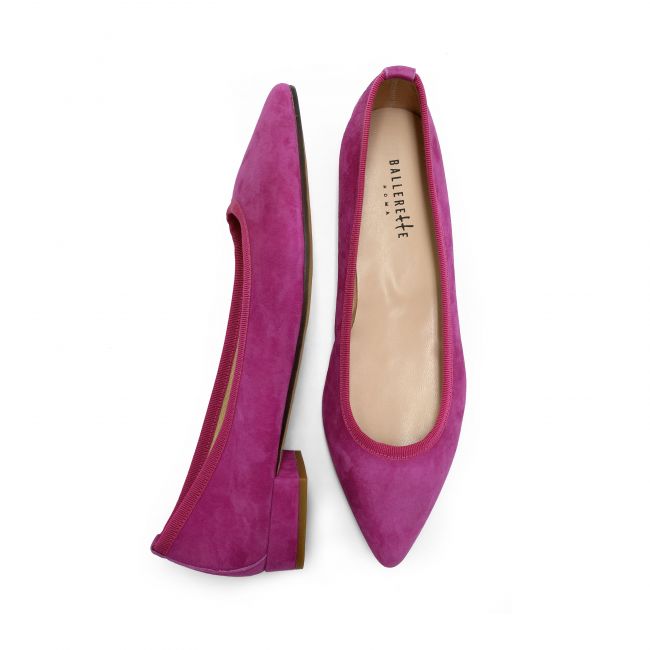 Pointed toe plum suede ballet flats