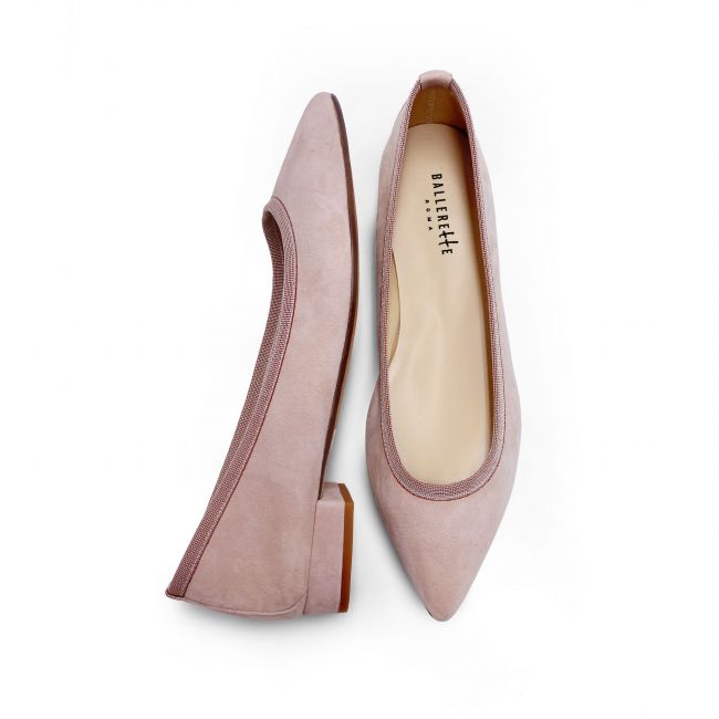 Pointed toe pink suede ballet flats