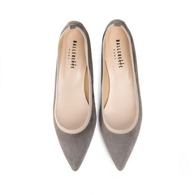 Pointed toe taupe suede ballet flats