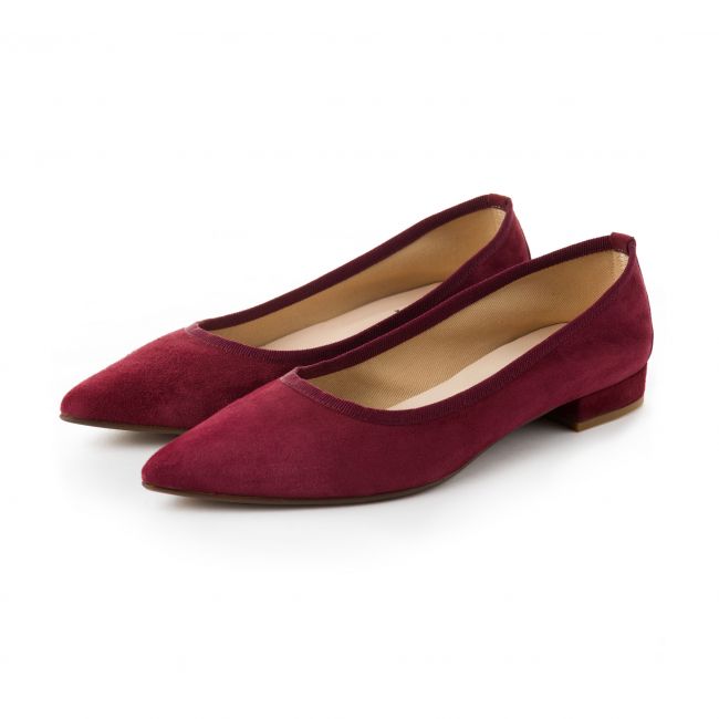 Pointed toe burgundy suede ballet flats