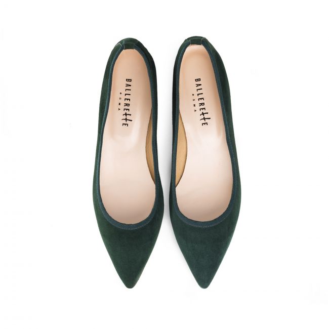 Pointed toe forest green suede ballet flats