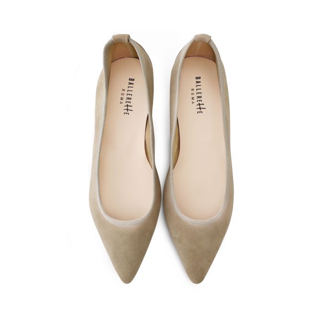 Pointed toe dove gray suede ballet flats