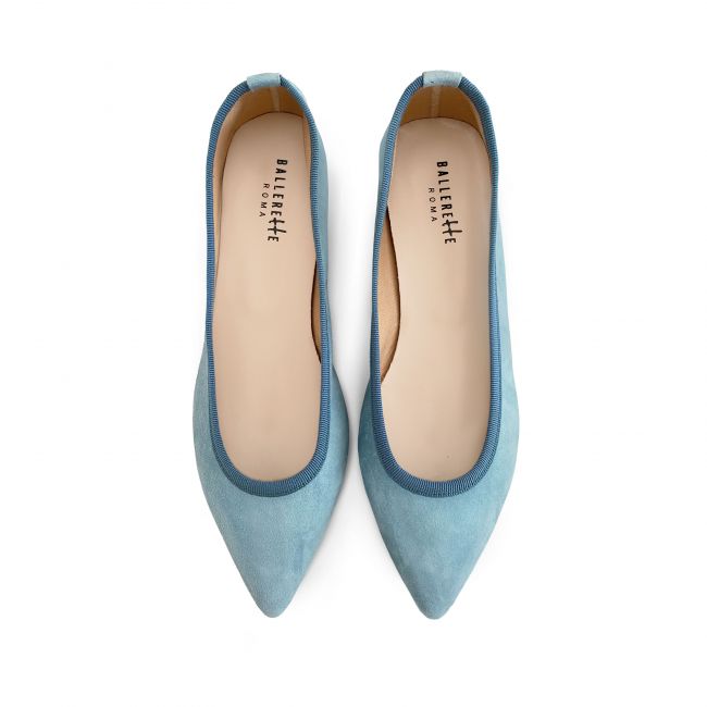 Pointed toe baby blue suede ballet flats