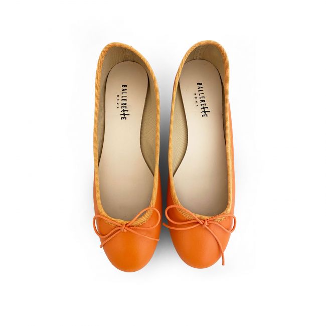 Pumpkin orange leather ballet flats