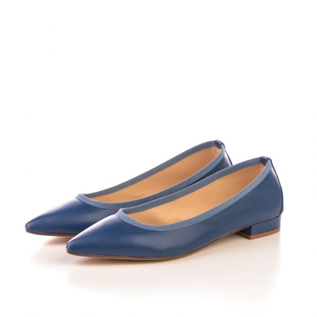 Pointed toe blue jeans leather ballet flats
