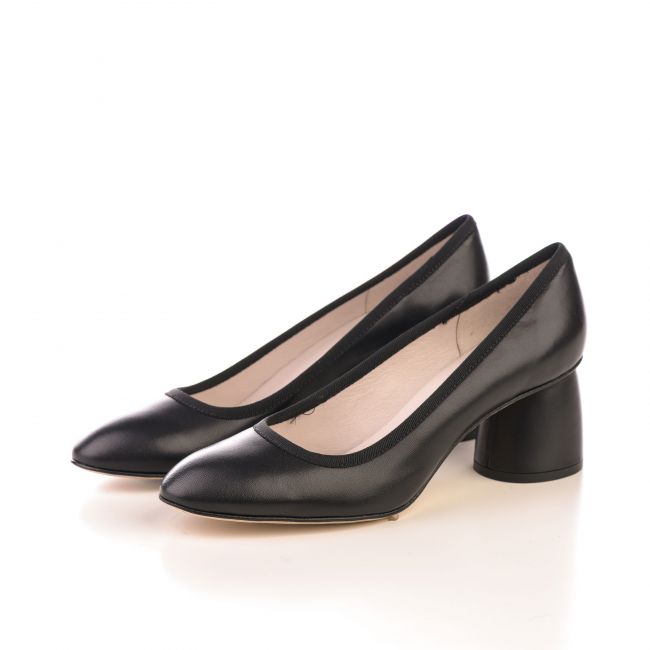 Black leather pump ballet flats with high heel