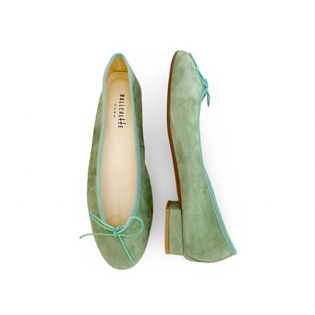 Sage green suede medium heel ballet flats