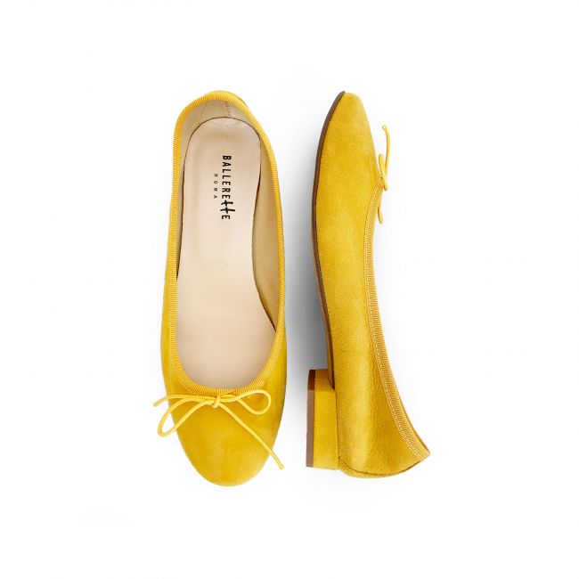 Yellow suede little heel ballet flats - Ballerette
