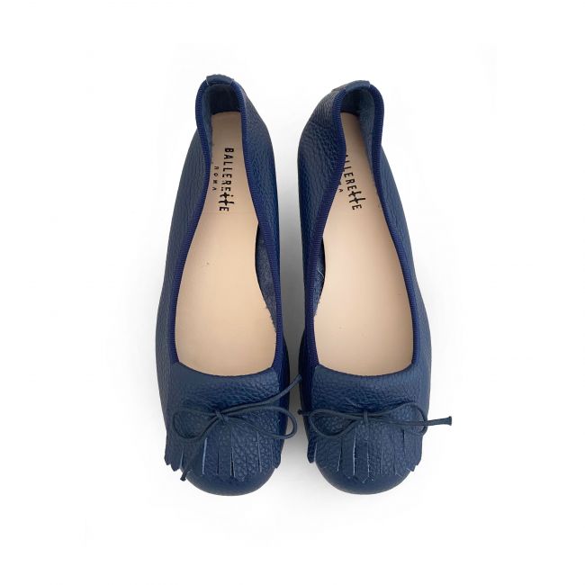 Blue leather loafers with fringe tassel