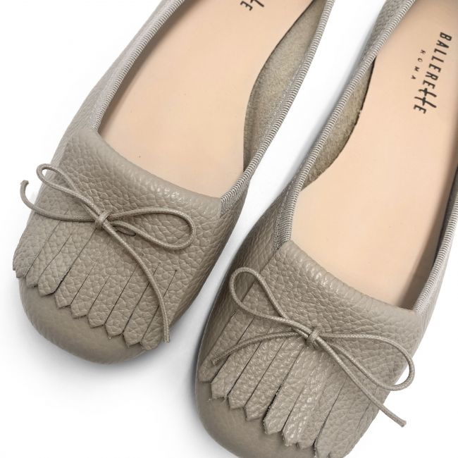 Dove gray leather loafers with fringe tassel