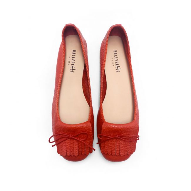 Red leather loafers with fringe tassel