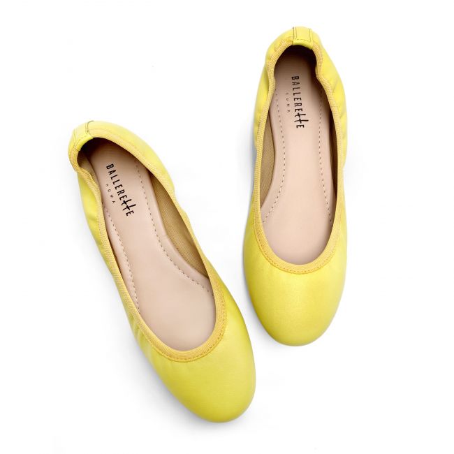 Ballerinas with elastic in lemon yellow leather