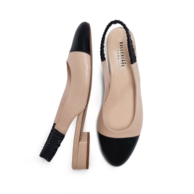 Slingback ballet flats in powder pink and black leather