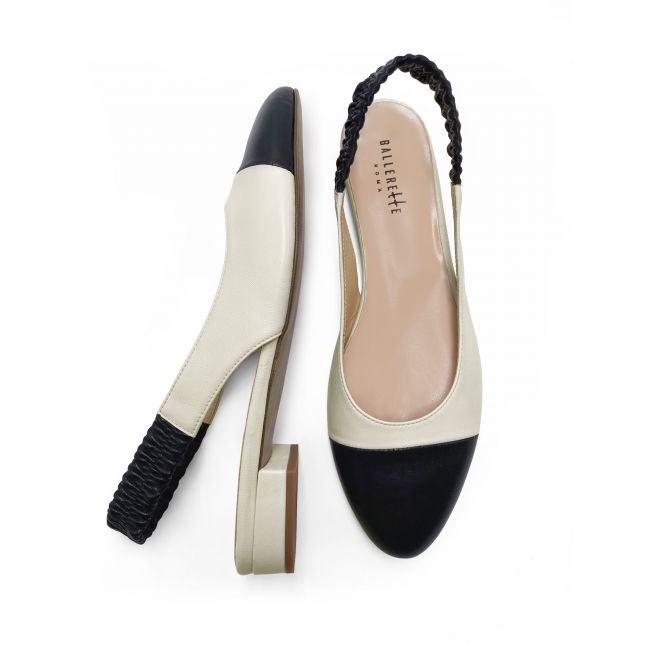 Slingback ballet flats in ivory and black leather