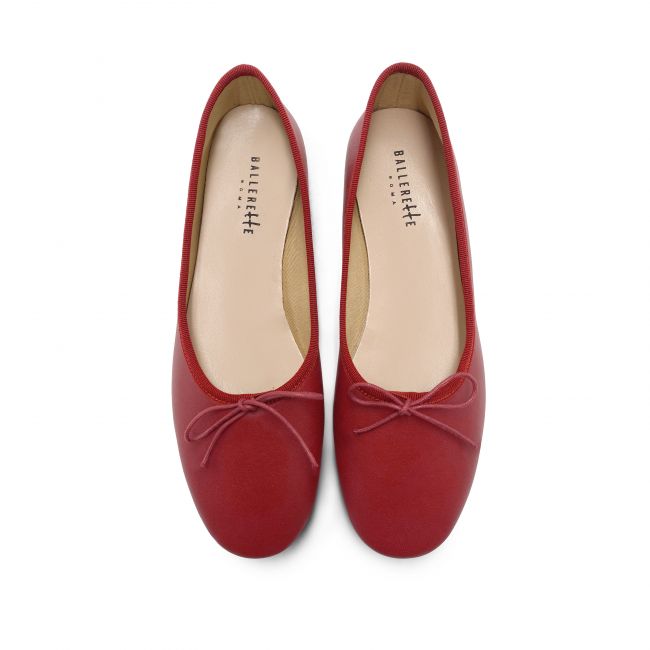 Cherry red leather high cut ballet flats