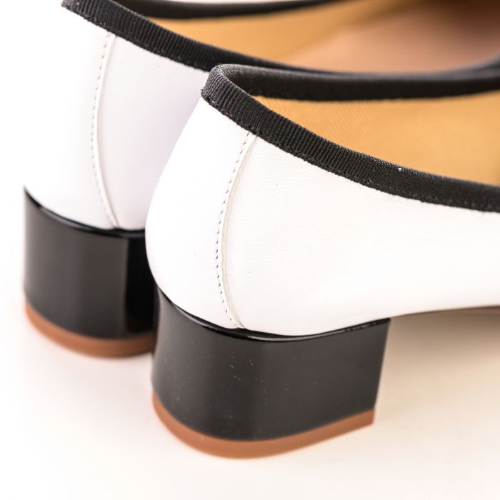 White leather ballet flats with high heel and patent toe - Ballerette