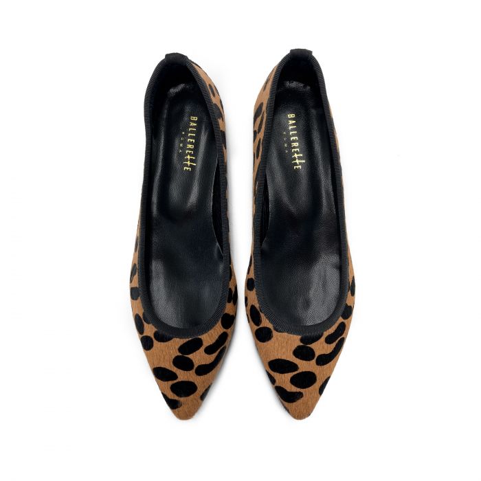 Brown leopard spotted calf hair pointed toe ballet flats - Ballerette