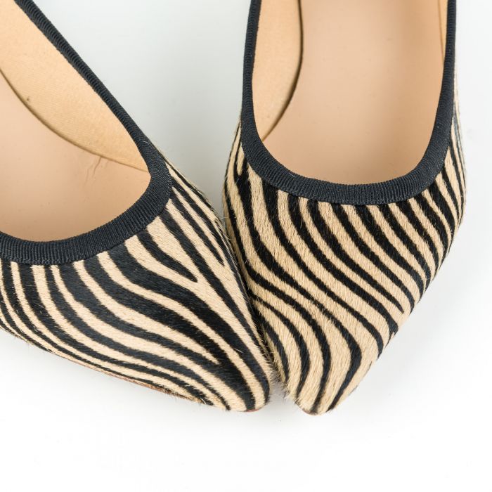 Zebra pattern calf hair pointed toe ballet flats - Ballerette