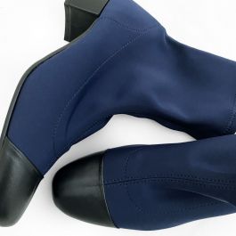 Stivaletti blu elasticizzati a calza con tacco e punta in pelle nera -  BallereTTe