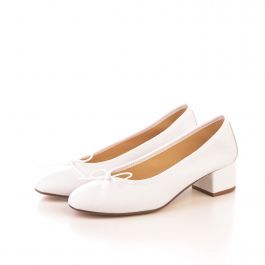 White leather ballet flats with heel - Ballerette